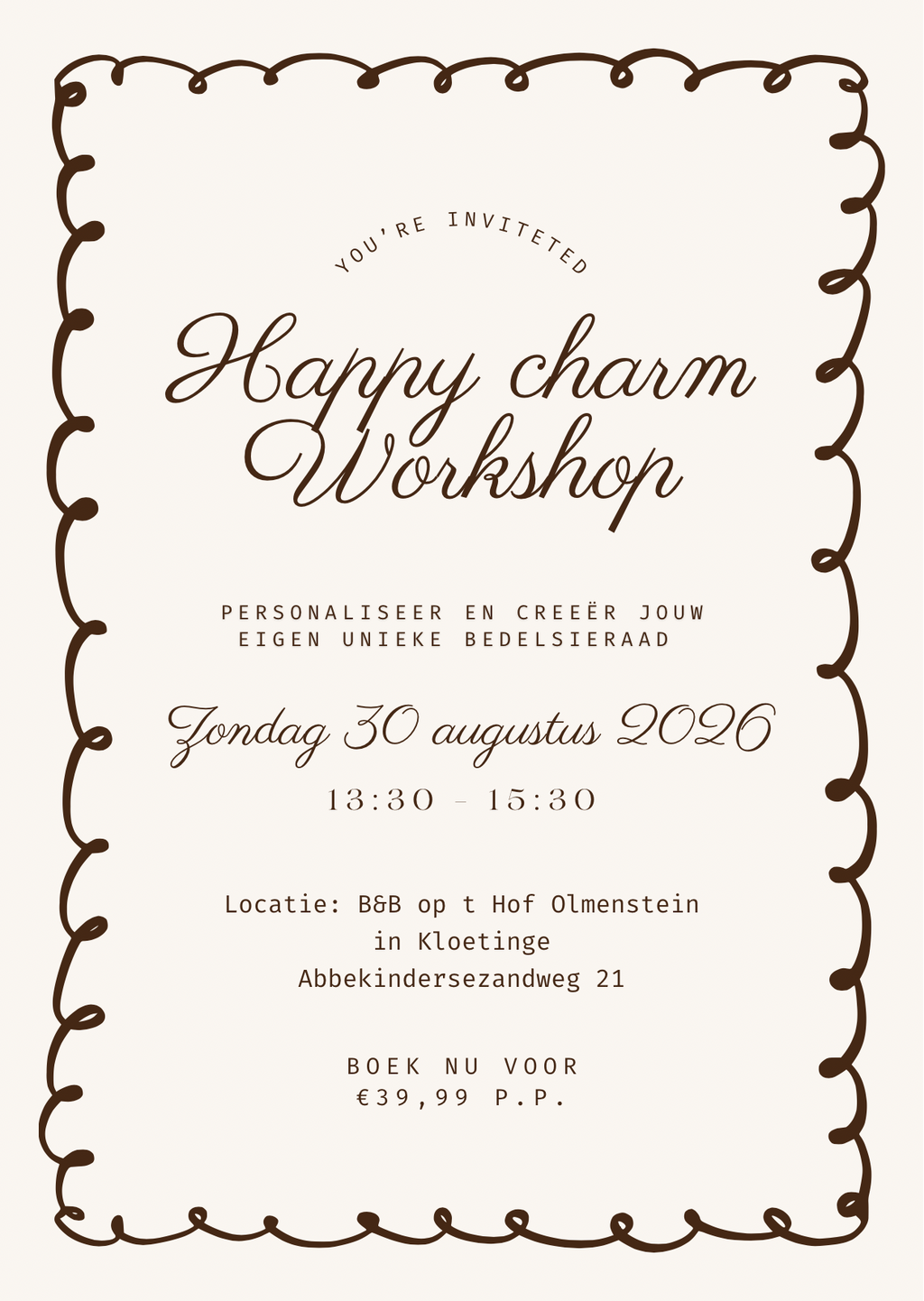 Happy charm workshop - Zondag 30 augustus