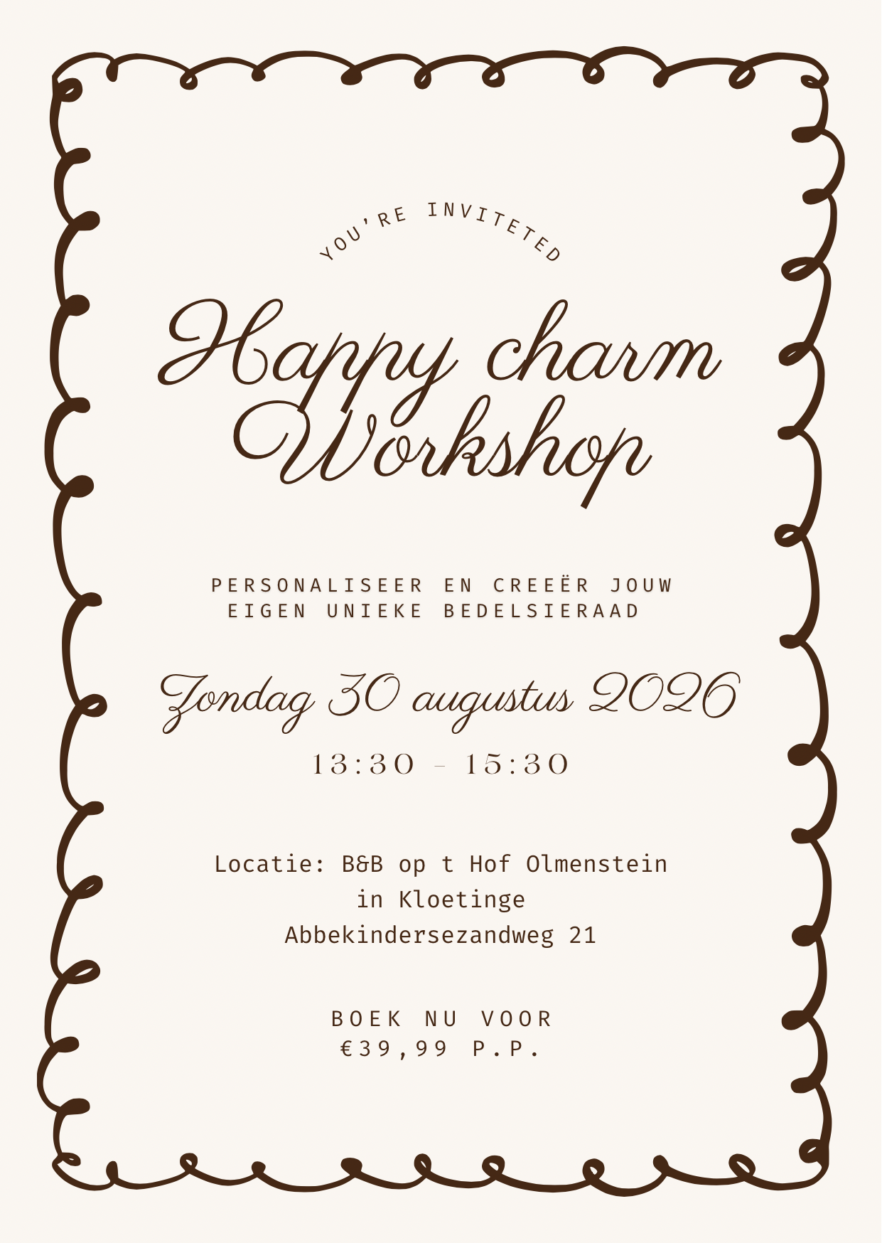 Happy charm workshop - Zondag 30 augustus